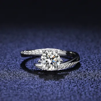 100% Reálne Moissanite Svadobný Prsteň Kolo Brilliant-Diamond 6 Kolík Ohnutý Klinec Zásnubné Prstene Pre Ženy S925 Strieborné Šperky