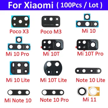 100KS Späť Zadný Fotoaparát Objektív Sklo Objektívu Pre Xiao POCO X3 NFC Globálna Verzia / Poco M3 F3 / Mi 10 10 TON 11 Poznámka 10 Pro Lite Ultra