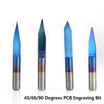 10pcs Modrá Potiahnuté Tvaru Konci Mlyn Ploché Karbidu PCB Gravírovanie Bitov CNC Router Fréza 45/60/90 stupňov