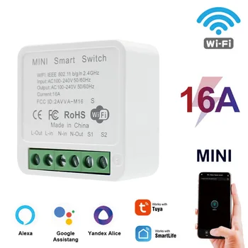 16A Mini Tuya Wifi Smart Switch 2-Pásmový Diaľkové Interruptor Inteligente Prepínač Smart Home Module Support Alexa Google Voice Control