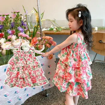 2023 Dievčatá, Baby, Sladké Kvety Šaty Letné Sklzu Šaty Módne Deti Dievča Princess Narodeniny Šaty Vestido Deti Oblečenie