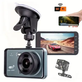 4 palcový Dash Cam Auto 1080P DVR Kamera Dotykový Displej Dual-Objektív videokamery Cyklus Nahrávanie Videa WIFI Jazdy Nahrávač