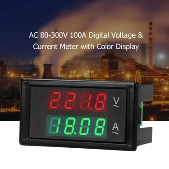 AC 80-300V 100A Digitálny Voltmeter Ammeter Prúd Tester Rozchod Zelená Červená LED Amp Dual AC Panel Aktuálne Meter Tester