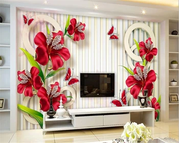 Beibehang Vlastnú tapetu s vysokým rozlíšením nové jemné troch-dimenzionální šperky kvet TV pozadie nástenná maľba 3d tapety na steny