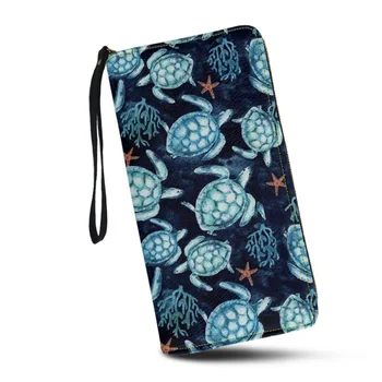Belidome Blue Sea Turtle Wristlet Peňaženka pre Dámske Kožené RFID Blokovanie Zips Okolo Držiteľa Karty Organizátor Cestovné Spojka Tašky