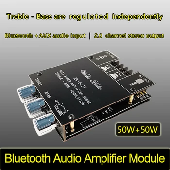 Bluetooth 5.0 stereo audio zosilňovač modul 50W+50W subwoofer, Bass Treble Ovládanie Hlasitosti nastavenie Zvonenia Rada AUX 12V 24