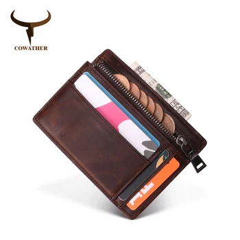 COWATHER top cow originálne kožené peňaženky pre mužov držiteľa karty kabelku módny dizajn cowhide muž peňaženka na zips kabelku doprava zadarmo