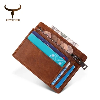 COWATHER top cow originálne kožené peňaženky pre mužov držiteľa karty kabelku módny dizajn cowhide muž peňaženka na zips kabelku doprava zadarmo