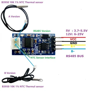 DC 5V 12V 24V RS485 RS232 TTL Modbus Rtu NTC Thermistor Snímač Teploty Diaľkové nadobudnutie monitor Modul B3950 10K 1%