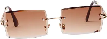 Dámske Obdĺžnik Rez bez obrúčok slnečné Okuliare Retro Dizajn, Tónované Šošovky Okuliare UV 400 - Káva, 150x141x40mm