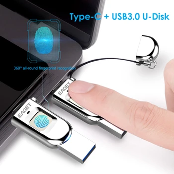 Eaget FU68 Odtlačkov prstov USB Flash Disk 128 GB/32 GB USB Typ C/USB 3.0 kl ' úč OTG Skok Palcom Jednotku pre PC, Telefón
