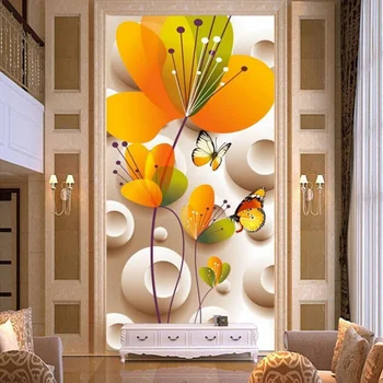 Foto Tapety 3D Stereo Úľavu Žlté Kvety Motýľ nástenná maľba Hotel Obývacej Izby Vstup Pozadie Stenu Decor Abstraktných De Parede