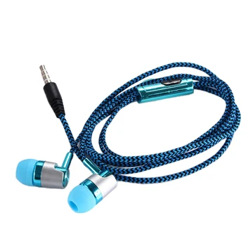 H-169 3,5 mm MP3, MP4 Elektroinštalácie Subwoofer Pletená Šnúra, Universal Music Slúchadlá s Pšenica Drôt Kontroly(modrá)