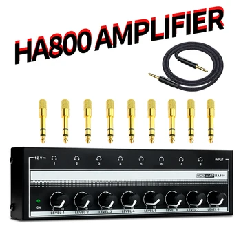 HA800 8 Kanálový Slúchadlový zosilňovač Audio Stereo Zosilňovač Microamp Zosilňovač pre Hudbu Mixér Nahrávanie Ultra-Kompaktný zosilňovač Zvuku