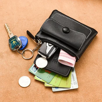 Jednofarebné PU Kožené Mini Mince Peňaženky Ženy Muži Bežné Zips, Pracka Krátke Peňaženky Prenosné Auto Kľúč Držiteľa Karty Rúž Tašky