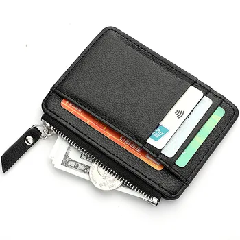 Krátke Ultra-Tenké Peňaženka peňaženku PU Kožené Ženy Muži Držiteľa Karty Unisex Zips Banka vizitku Prípade Krytie Kreditného rizika Majiteľa Peňaženky
