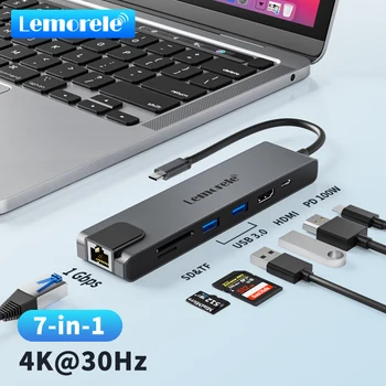 Lemorele TC25 USB-C ROZBOČOVAČ HDMI 4k Dokovacej Stanice, USB, Ethernet Adapter1000Mbps PD 100W USB3.0 HUB RJ45 Lan pre Notebook