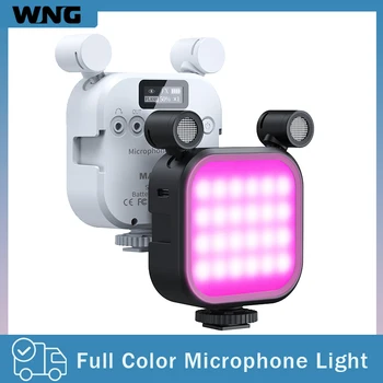 MAMEN Mikrofón RGB Light 2 v 1 Na Fotoaparát, Video Svetlá s Duálny Mikrofón vstavaná Batéria pre Youtube Vlog Rozhovor Záznam