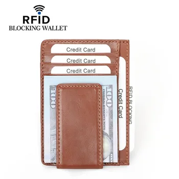 Originálne Kožené Karty Držiteľ Klip Peniaze Muži Ženy Banka ID Držiteľa Karty Prípade RFID Blokovanie Vintage Cowskin Vrecku Peňaženku