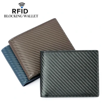 RFID Blokovanie Bifold Krátke Peňaženky Mužov Uhlíkových Vlákien PU Kožené Malé Peňaženky Slim ID Ochranu Proti krádeži Karty v Peňaženke Peňazí Tašky