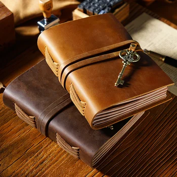 Retro Zviazané Notebook Denník, Zápisník Vintage Kľúč je Vzor Ornament Kožené Notebook Sketchbook Papiernictvo Darček Traveler Vestník