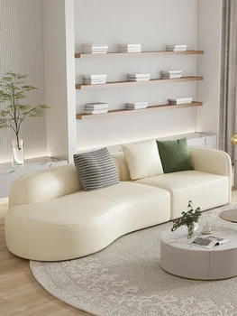 Taliansky ľahké luxusný kožený gauč jednoduché modernej obývacej izby malé rodinné arc-tvarované tichý vietor hlavu vrstva kožená sedačka