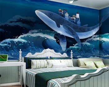 Vlastné tapetu 3d sen veľryba domov detskej izby pozadí steny škôlky, dekorácie, maliarstvo, фото обои на стену nástenná maľba