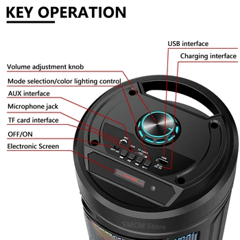 Vysoký Výkon Prenosné Vonkajšie Strany Bluetooth Reproduktor Bezdrôtový Stĺpec Subwoofer Rodiny Karaoke Audio, Mikrofón, FM Rádio, USB
