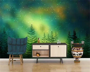 Wellyu Abstraktných de parede vlastnú tapetu detskej izby aurora, hviezdna obloha, les v pozadí nástenné dekoračné maľovanie nástenná maľba