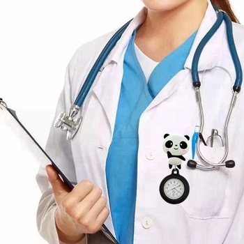 Zaťahovacie Sestra, Lekár, Nemocnica Zdravotné Ženy Mens Cartoon Krásne Roztomilé Pandy Dieťa Odznak Cievky Klip Zavesiť Vreckové Hodinky Quartz