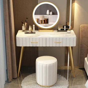 Zásuvky Toaletný Stolík Moderné Zrkadlo Svetlá Káva Skrinky A Make-Up Organizátor Tabuľka Nordic Tocador Maquillaje Spálne Nábytok
