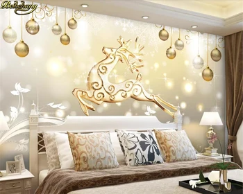 beibehang Vlastné foto tapety nástenná maľba Vianočné elk 3d troch-dimenzionální zlaté mäkká taška šperky TV pozadí na stenu