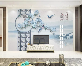 beibehang Vlastnú tapetu Nordic nová Čínska cyan magnolia TV, spálňa, obývacia izba pozadí abstraktných de parede 3d papier peint