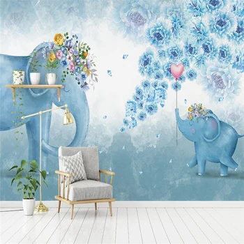 beibehang vlastné Nordic slon kvetinové tapety deti, spálňa, obývacia izba tapety pre dekorácie, TV joj, nástenná maľba