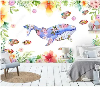 prispôsobený nástenná maľba foto tapety 3d Veľryba Tropické ryby Kvet Svet detských kreslených domova tapety na steny 3d