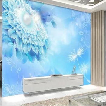 wellyu Vlastné veľké fresco modrý sen pearl šperky kvety pozadie super zelená tapeta abstraktných de parede para quarto