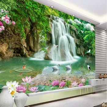 wellyu Vlastné veľké nástenné maľby troch - dimenzionální krajiny vodopády krajiny 3D TV pozadia, tapeta na stenu