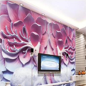 wellyu Vlastné veľké nástenné maľby v jeleň kvet plastický TV pozadie netkaných tapiet abstraktných de parede para quarto