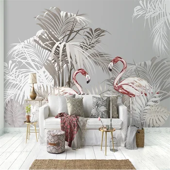 wellyu Vlastnú tapetu 3d Nordic doplnky, ručne maľované tropických rastlín, flamingo palma tapetu pozadia abstraktných de parede