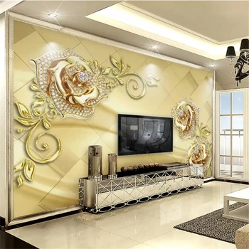 wellyu abstraktných de parede Vlastnú tapetu 3D troch-dimenzionální luxusný zlatý kvet šperky, TV joj, steny papier peint